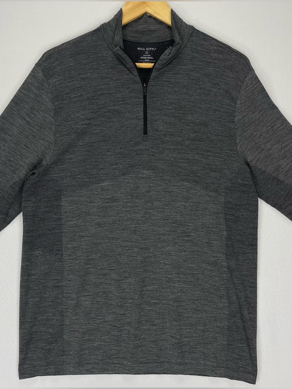 Hill City Men’s Quarter Zip Pullover Gray Wool Blend Long Sleeve Performance, L - Picture 4 of 7